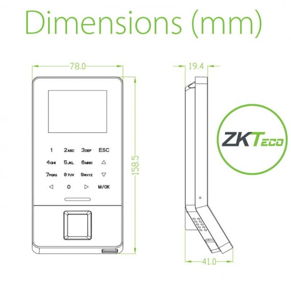 Dimensions F22 Zkteco