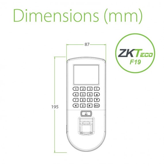 Pointeuse digitale F19 Zkteco Dimension